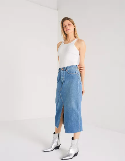 Jupe jean midi best sale femme